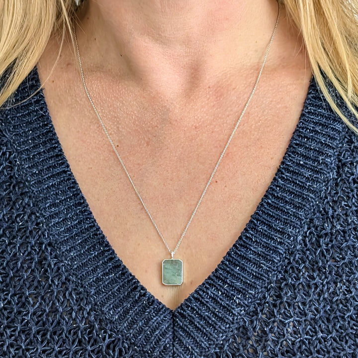 sterling silver aquamarine rectangular pendant neckace