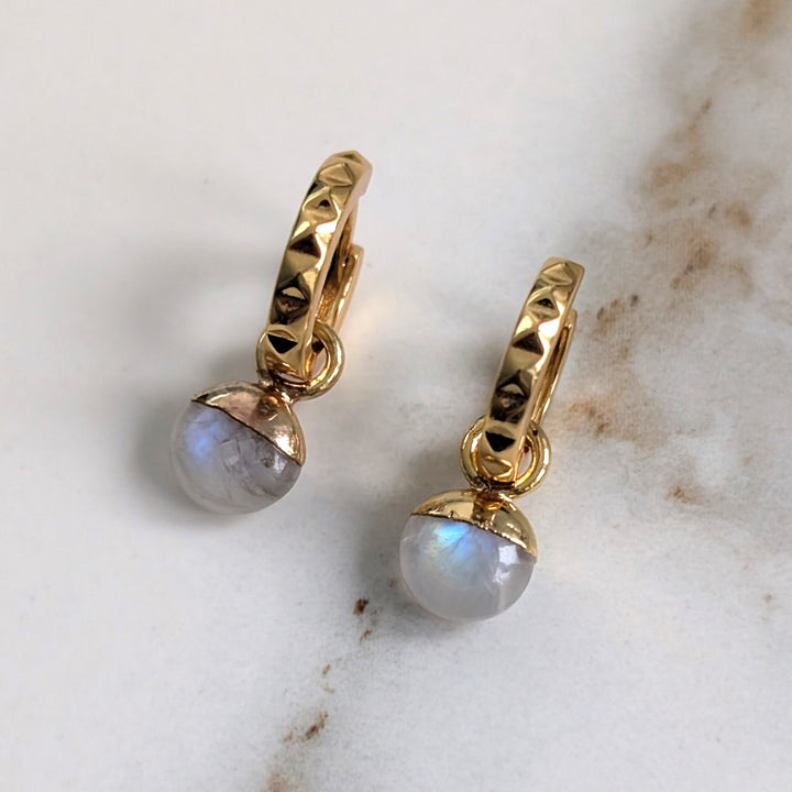 gold moonstone June birthstone earrings