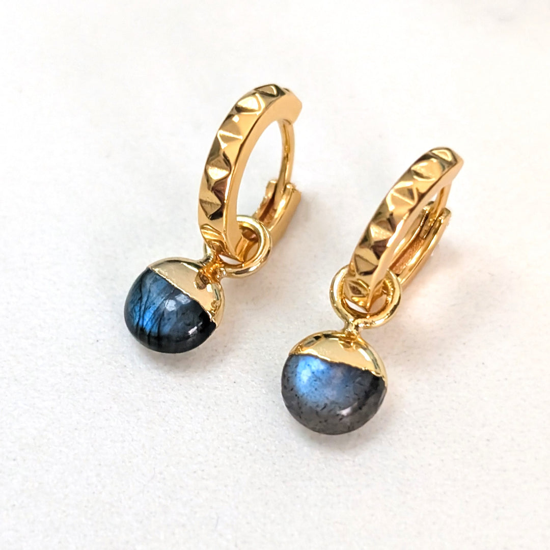 gold labradorite gemstone hoop earrings