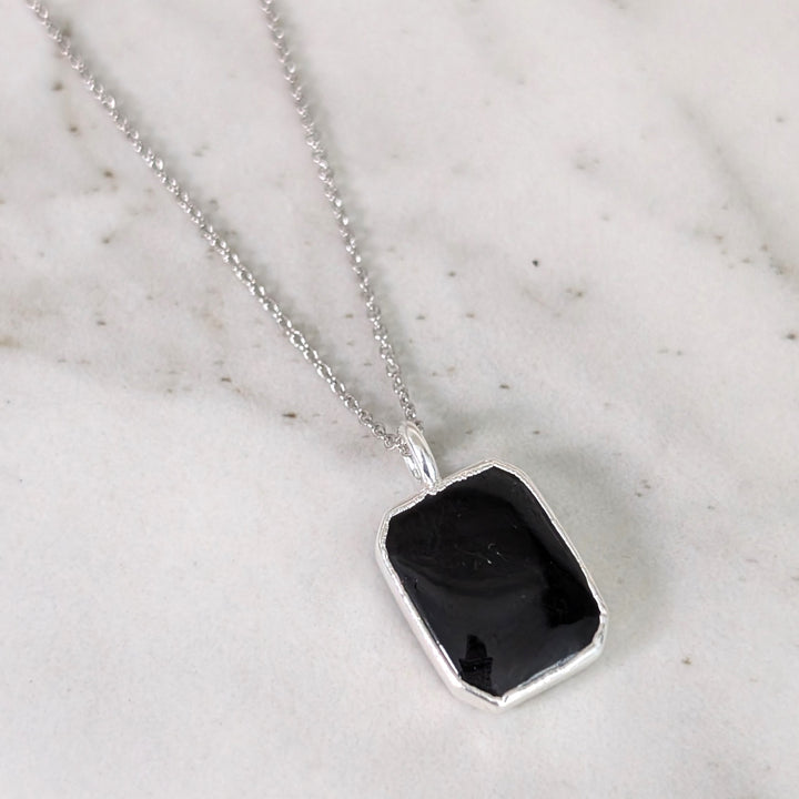 sterling silver black tourmaline rectangular pendant necklace