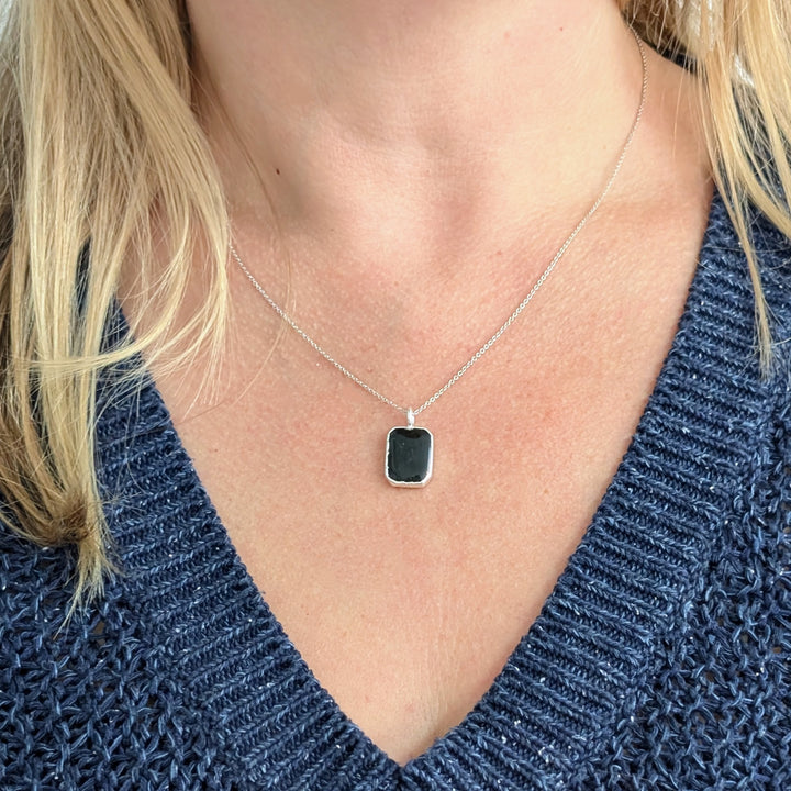 sterling silver black tourmaline rectangular pendant necklace