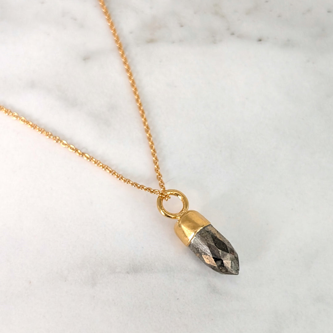 gold pyrite spike pendant necklace