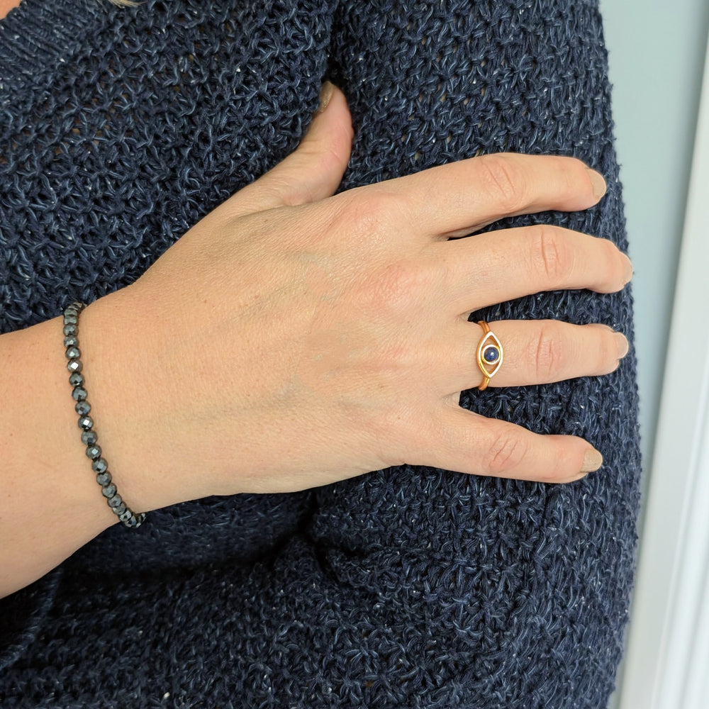gold vermeil and lapis lazuli evil eye ring