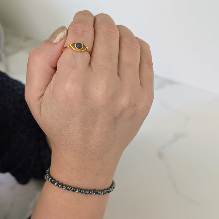 gold vermeil and lapis lazuli evil eye ring
