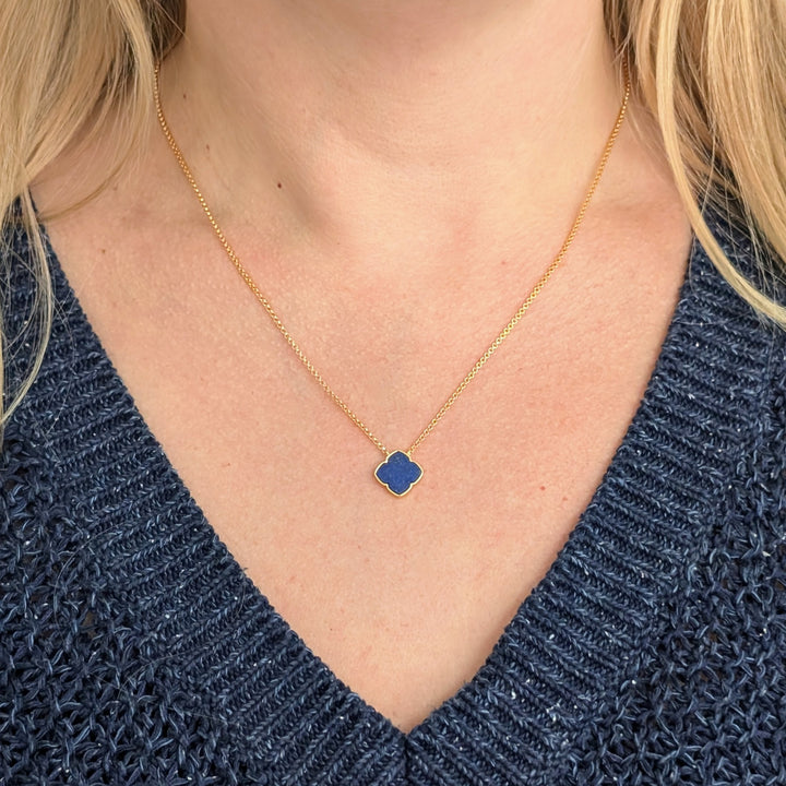gold lapis lazuli clover necklace