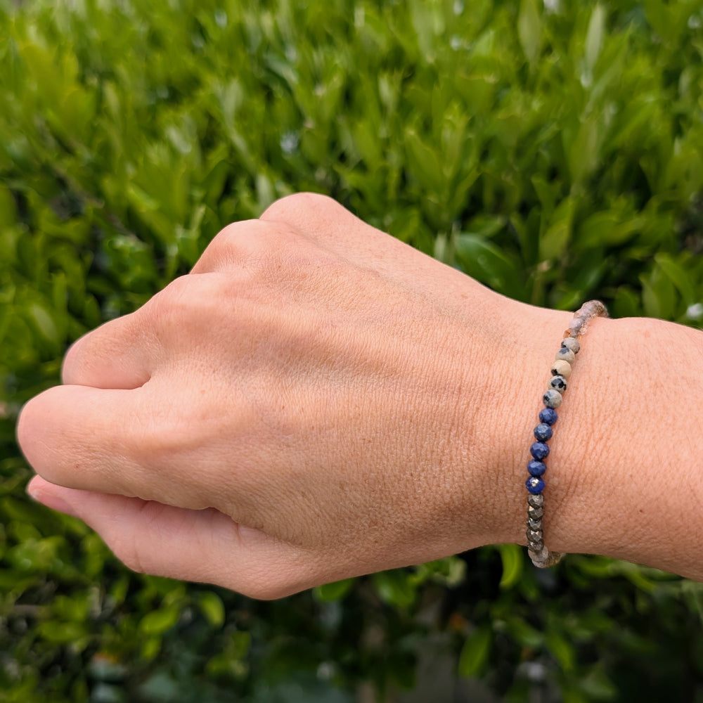 Lapis Lazuli, dalmatian jasper, pyrite and citrine bracelet