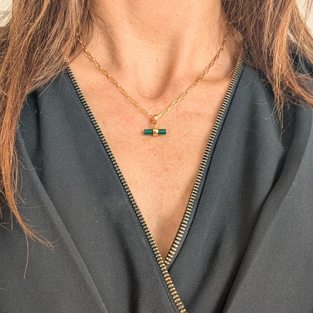 gold green onyx t-bar necklace