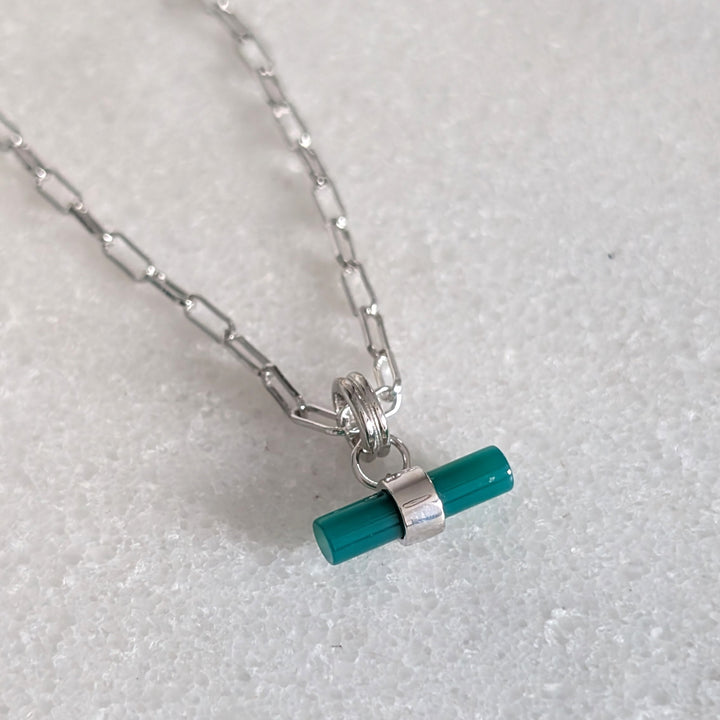 sterling silver green onyx t-bar necklace