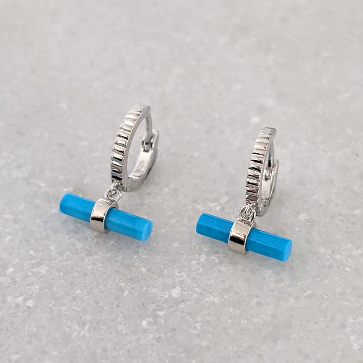 sterling silver turquoise t-bar hoop earrings