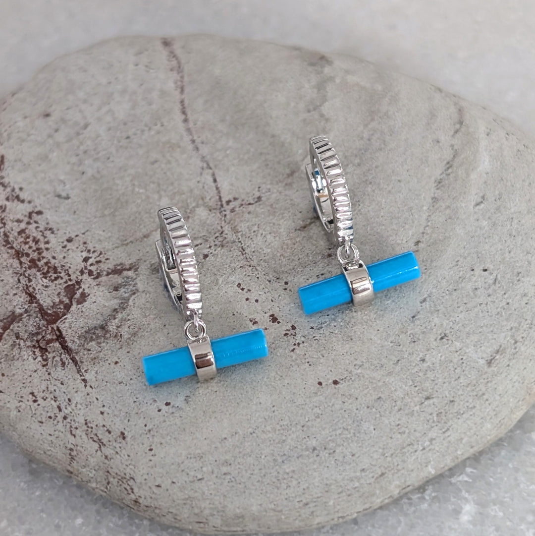 sterling silver turquoise t-bar hoop earrings