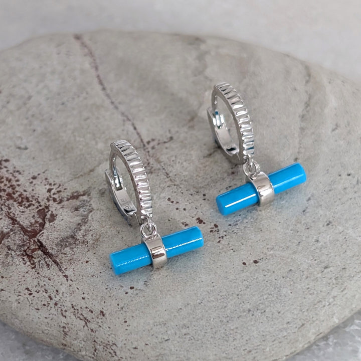 sterling silver turquoise t-bar hoop earrings
