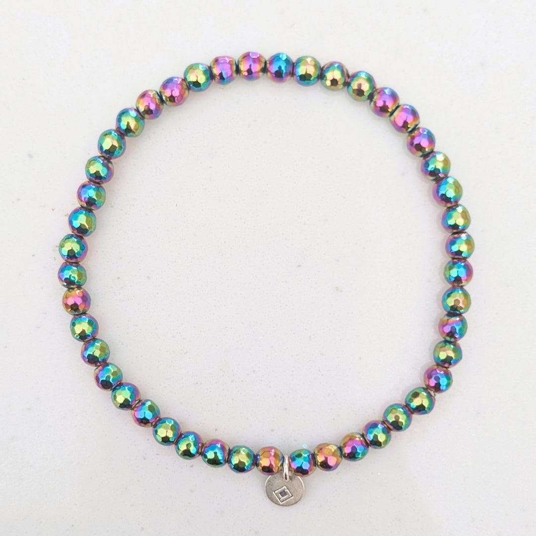 Rainbow coloured hematite gemstone bracelet
