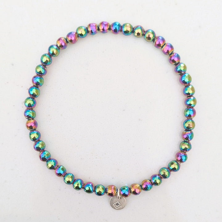Rainbow coloured hematite gemstone bracelet