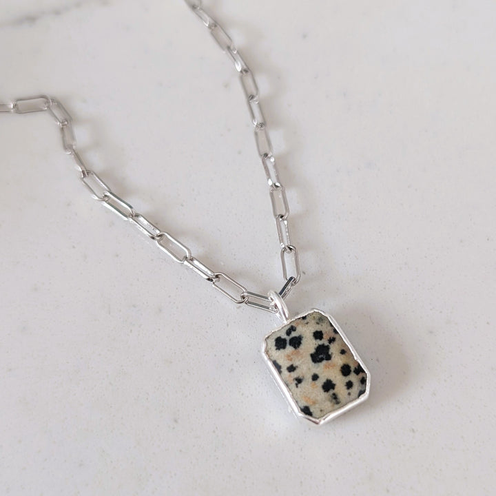 sterling silver dalmatian jasper gemstone pendant necklace