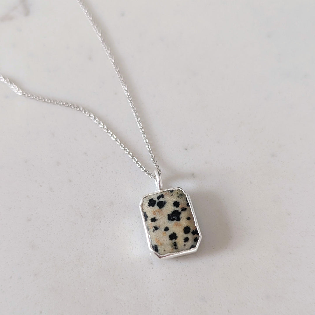 sterling silver dalmatian jasper gemstone pendant necklace