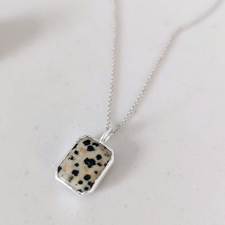sterling silver dalmatian jasper gemstone pendant necklace