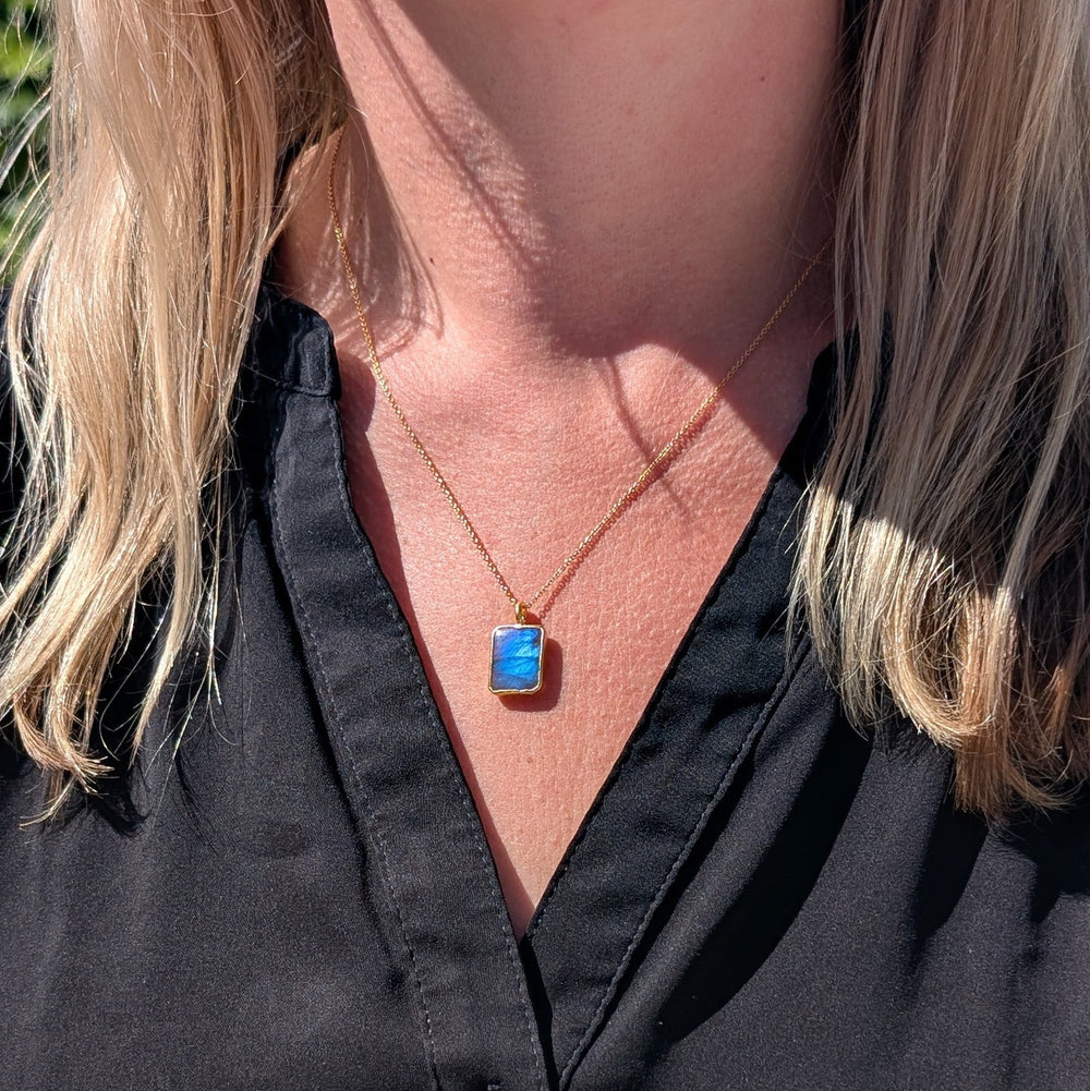 labradorite rectangle pendant necklace