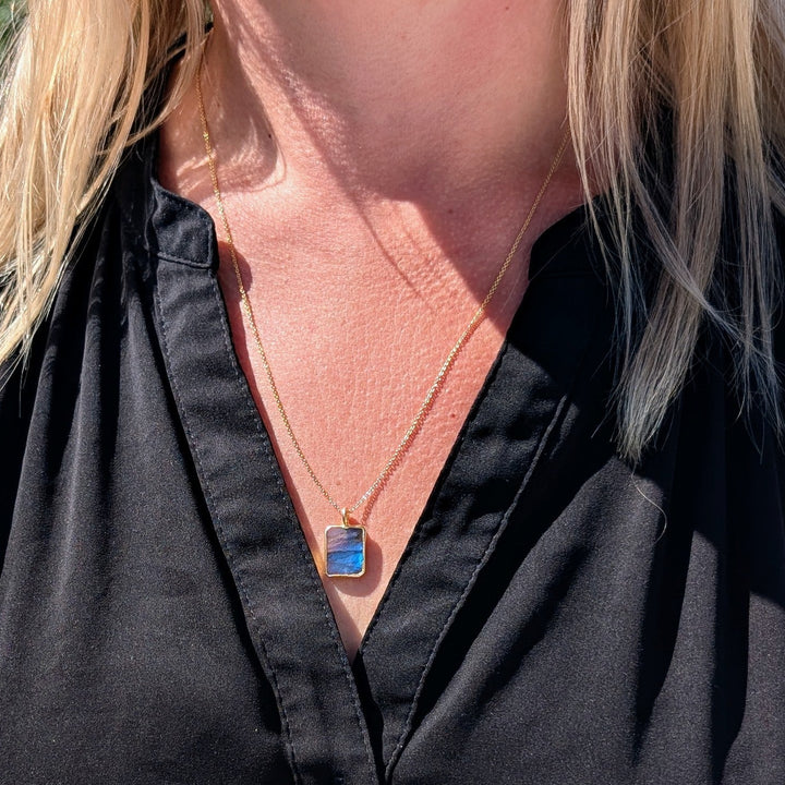 labradorite rectangle pendant necklace