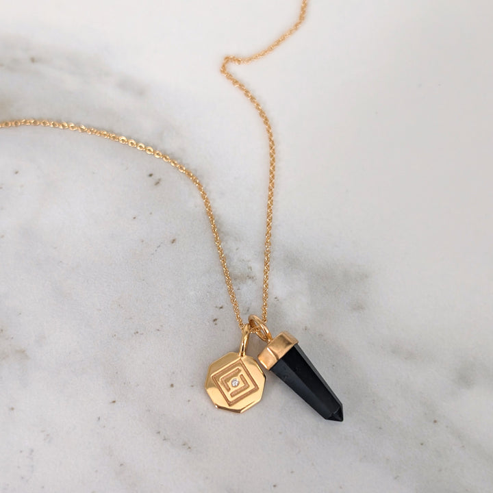 gold and black tourmaline spike gemstone pendant necklace