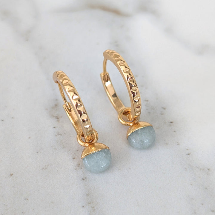 gold aquamarine March birthstone earrings