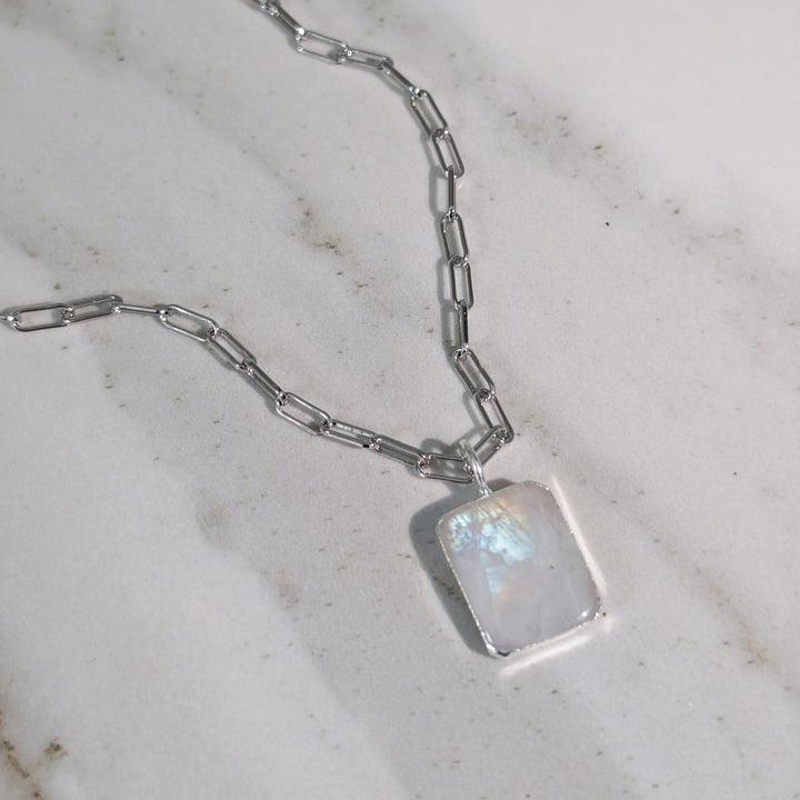sterling silver moonstone rectangular pendant necklace