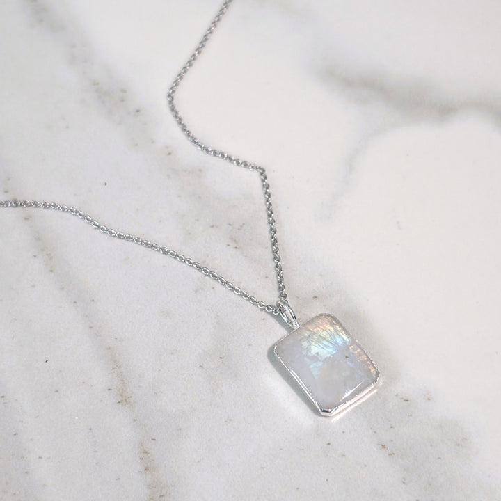 sterling silver moonstone rectangular pendant necklace