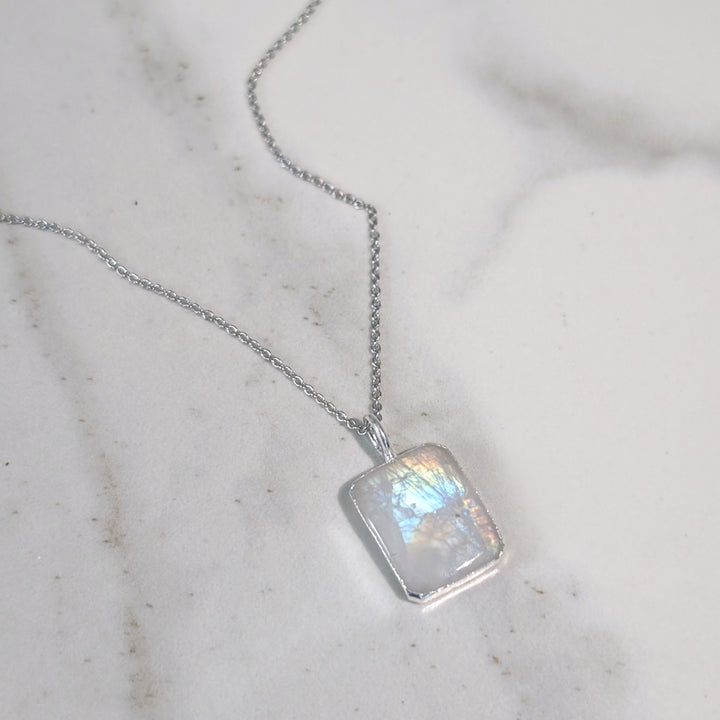 sterling silver moonstone rectangular pendant necklace