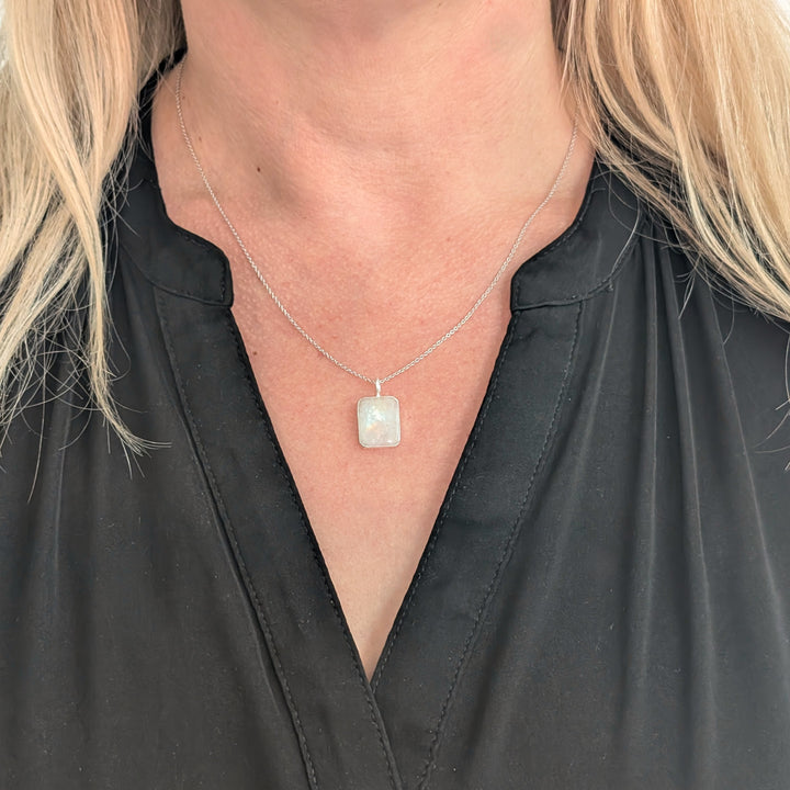sterling silver moonstone rectangular pendant necklace