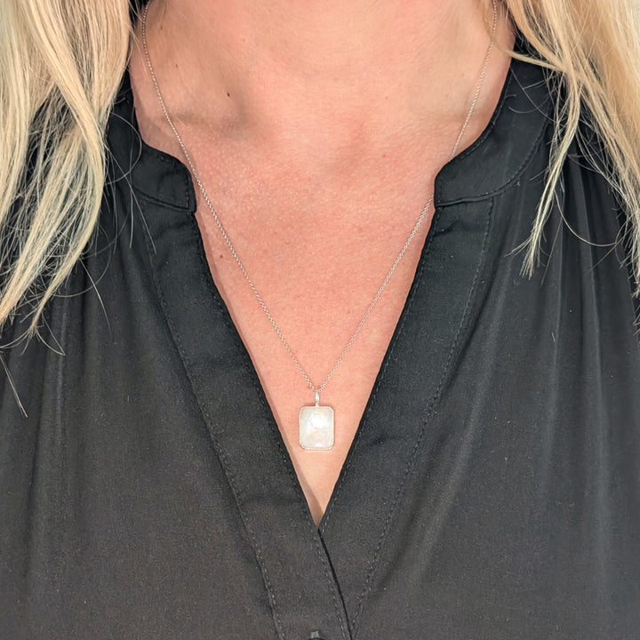 sterling silver moonstone rectangular pendant necklace