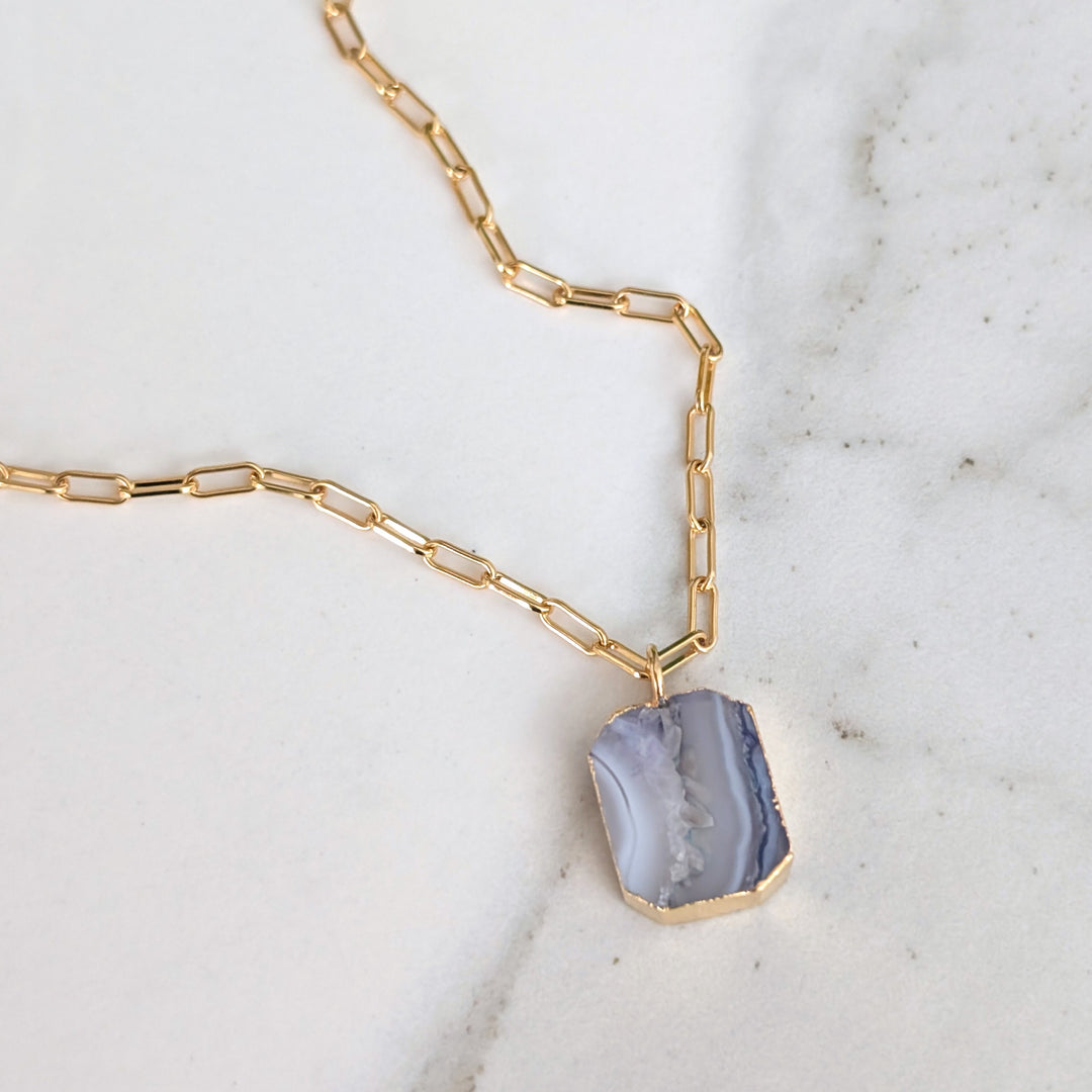 amethyst strata rectangular pendant necklace