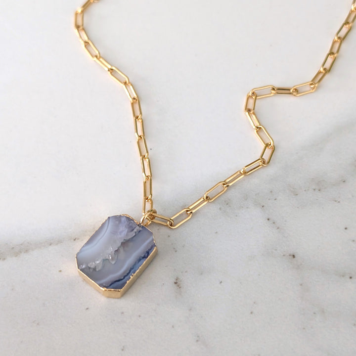 amethyst strata rectangular pendant necklace