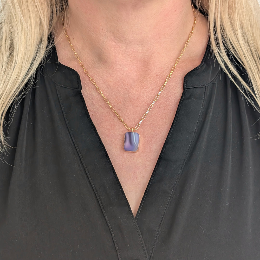 amethyst strata rectangular pendant necklace