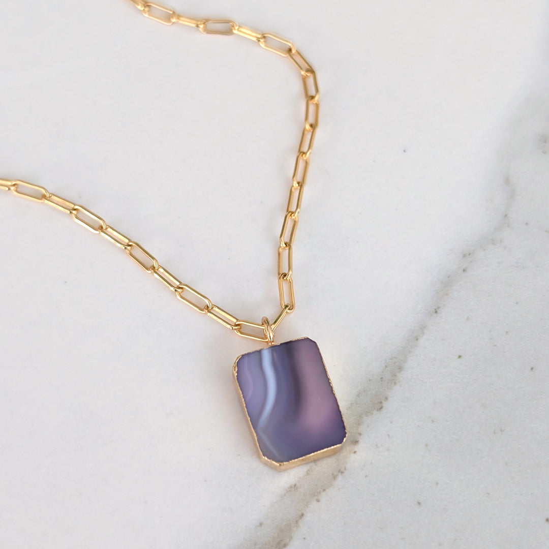 amethyst strata rectangular pendant necklace