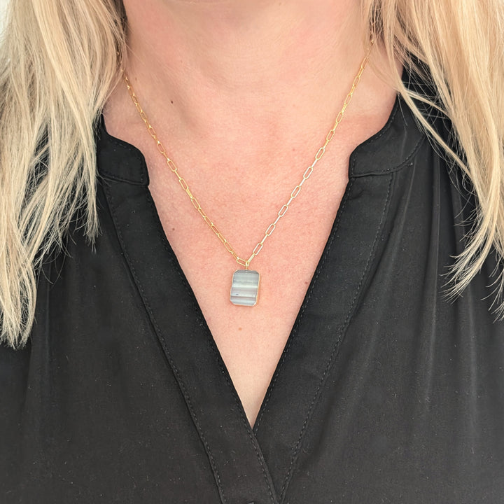 rectangular amethyst strata pendant necklace