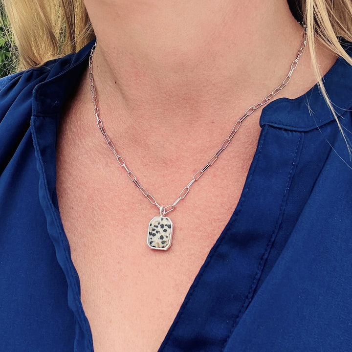 sterling silver dalmatian jasper gemstone pendant necklace