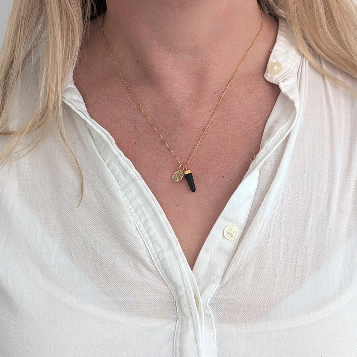 gold and black tourmaline spike gemstone pendant necklace