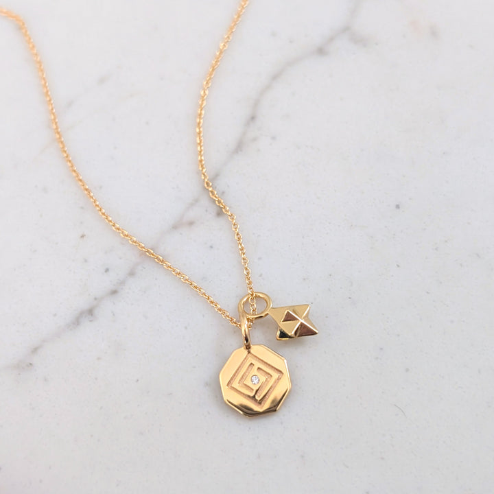 18 carat gold plated sterling silver Lapis London octagonal disc and tetrahedron star pendant necklace