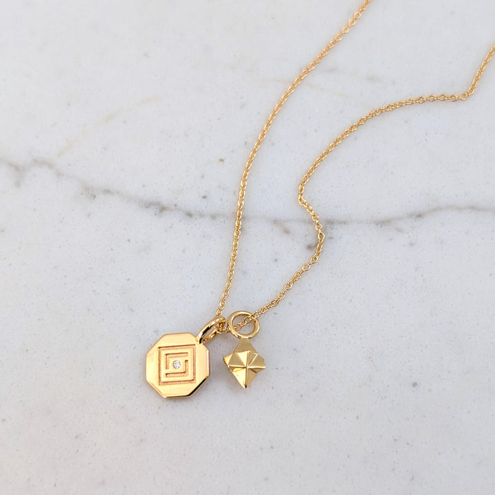 18 carat gold plated sterling silver Lapis London octagonal disc and tetrahedron star pendant necklace