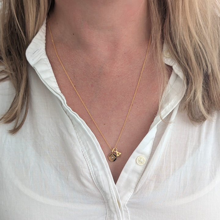 18 carat gold plated sterling silver Lapis London octagonal disc and tetrahedron star pendant necklace