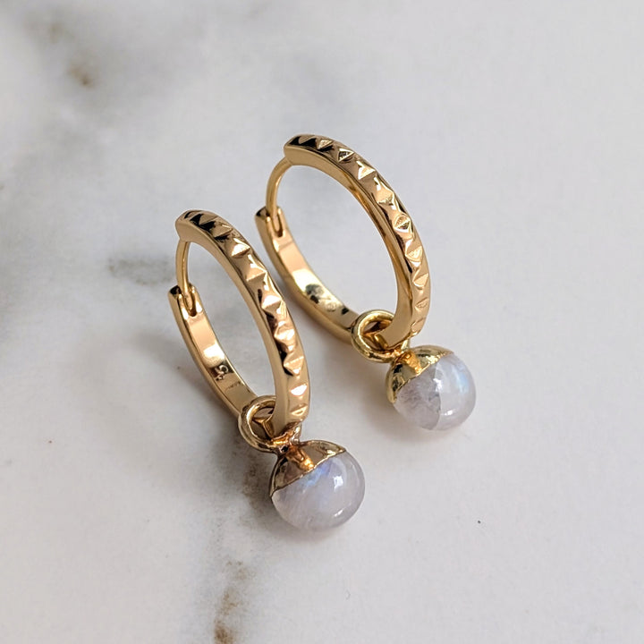 gold moonstone June birthstone earrings