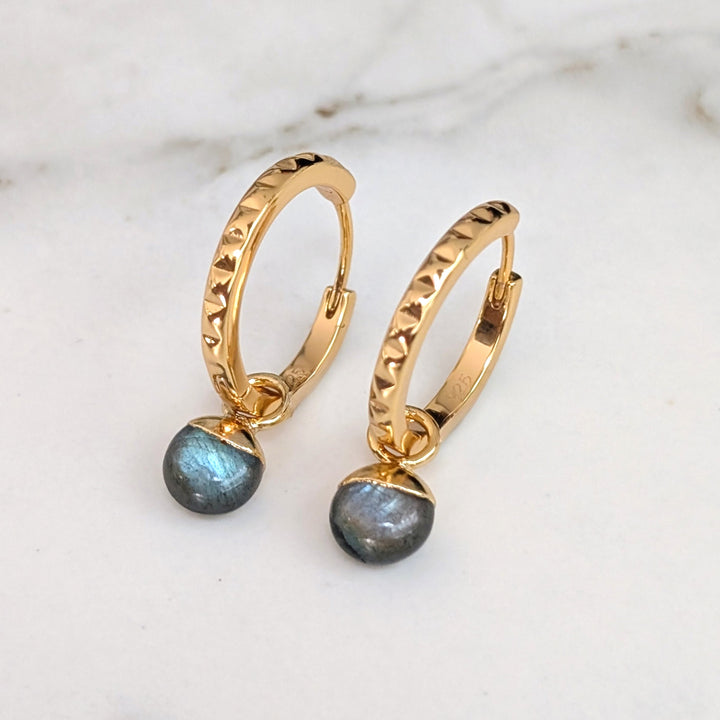 gold labradorite gemstone hoop earrings