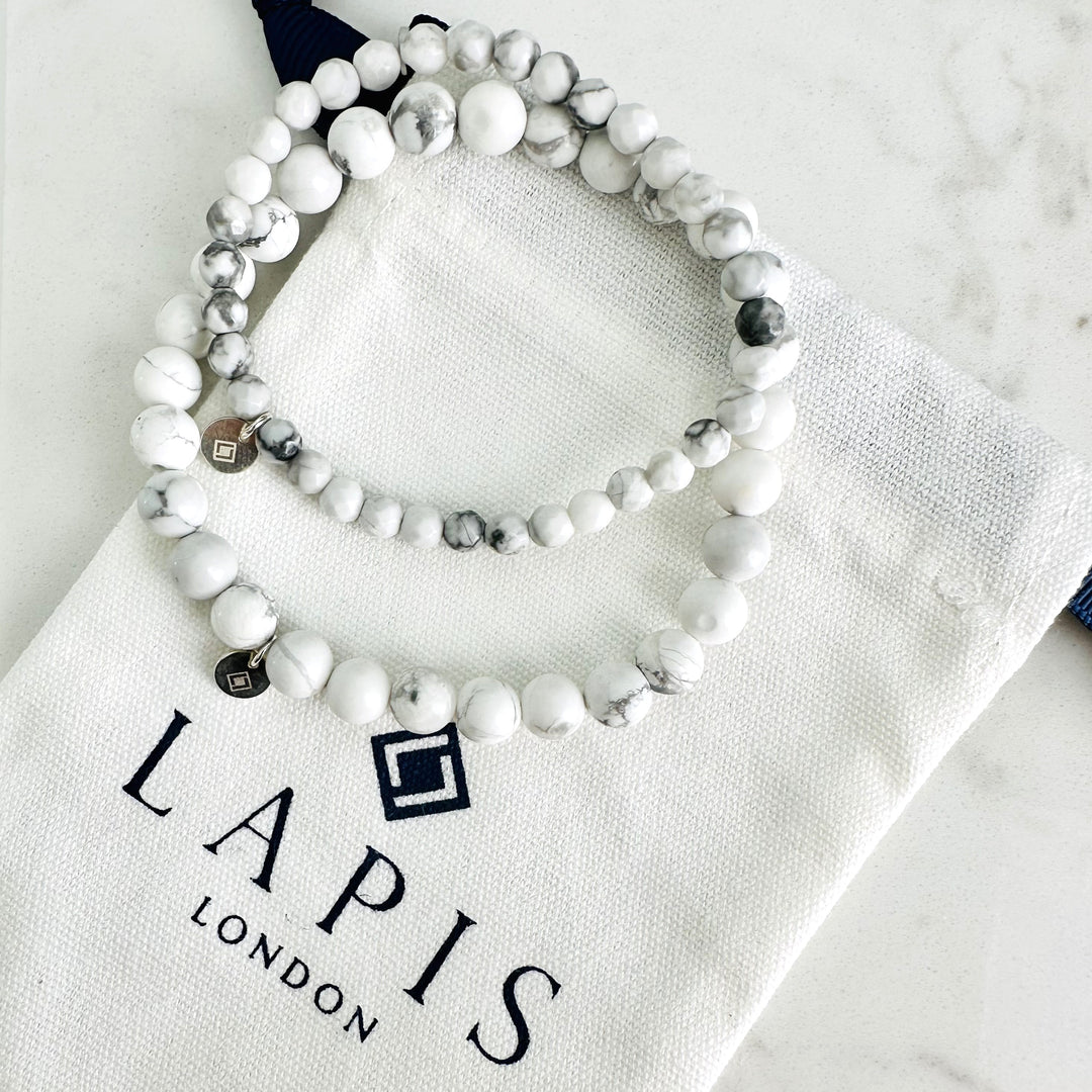 white howlite "Daddy and Me" gemstone bracelet set