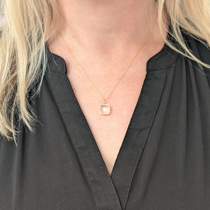 gold white topaz cushion pendant necklace