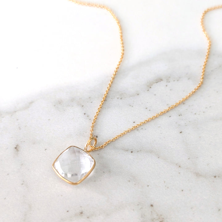 gold white topaz cushion pendant necklace