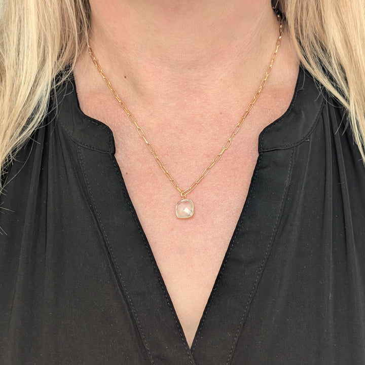 gold white topaz cushion pendant necklace