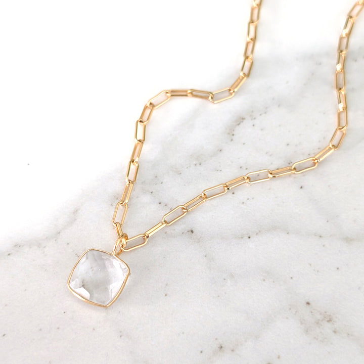 gold white topaz cushion pendant necklace