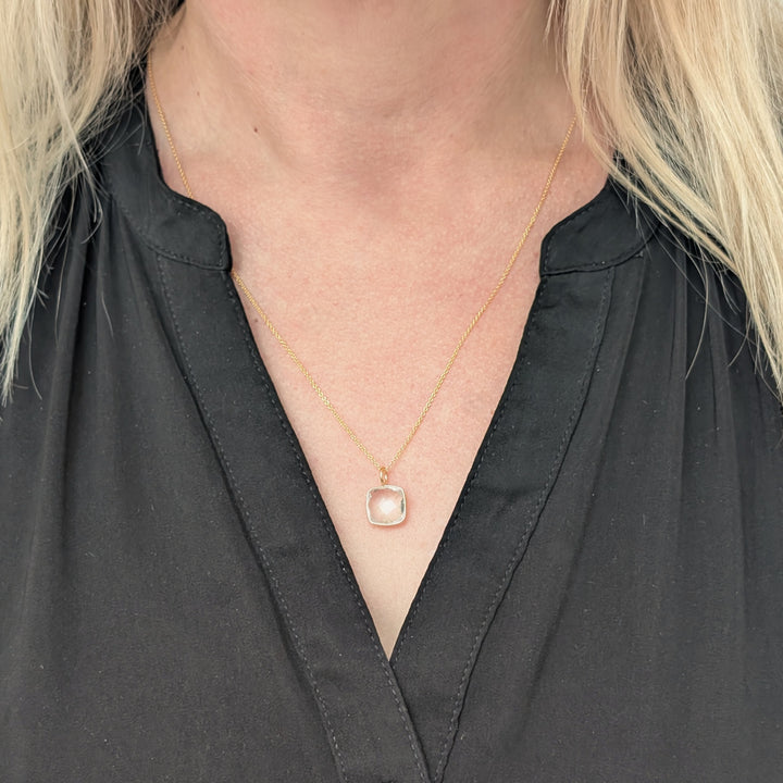 gold white topaz cushion pendant necklace