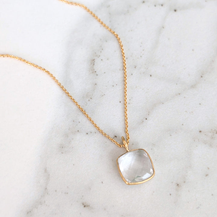 gold white topaz cushion pendant necklace
