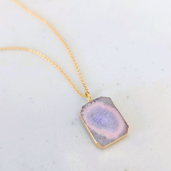 amethyst strata rectangular pendant necklace