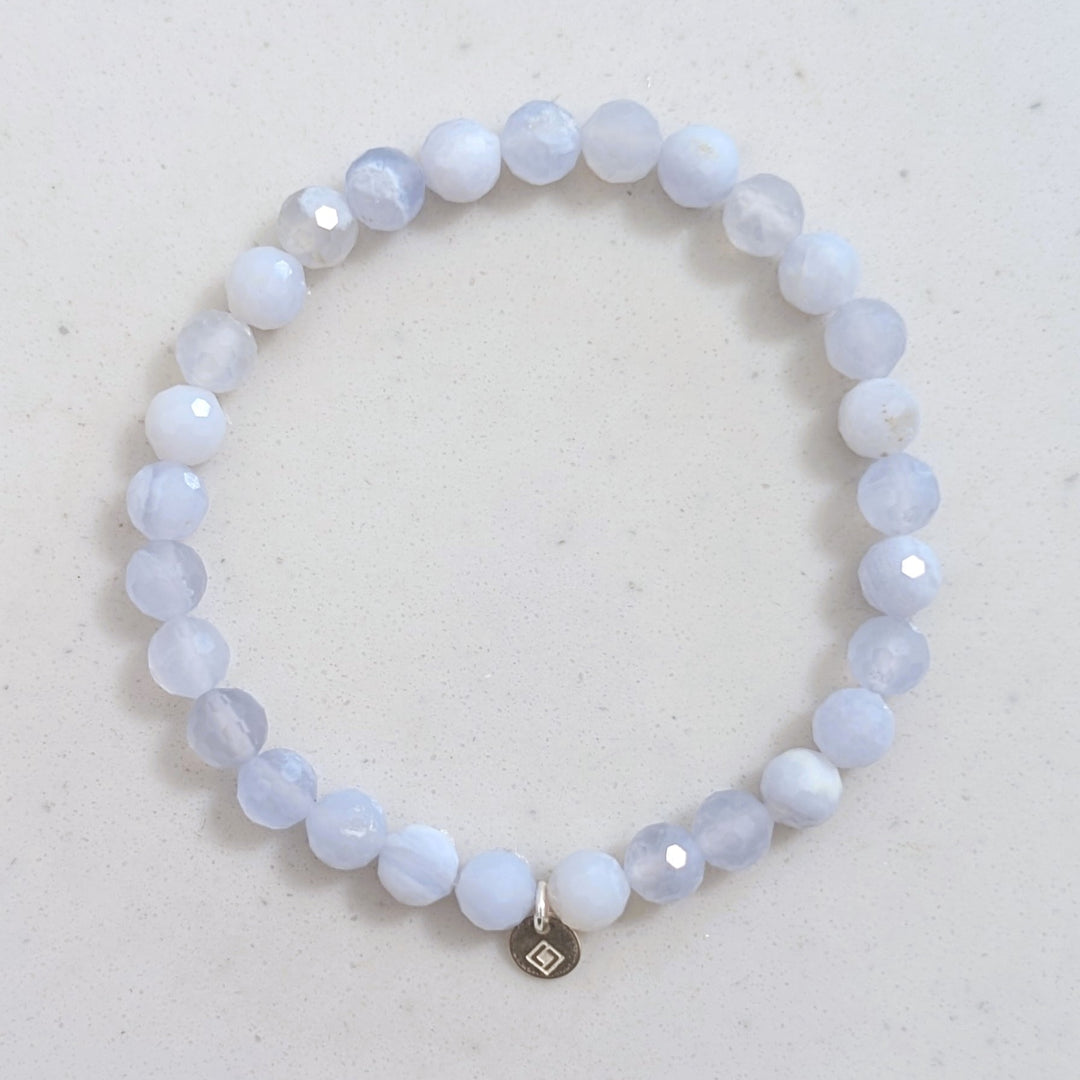 6mm faceted bead blue lace agate gemstone bracelet
